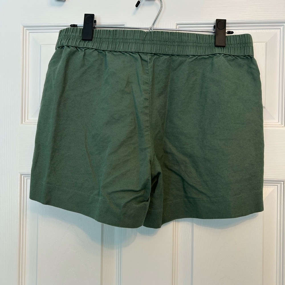 J. Crew Olive Green linen Elastic Waist Shorts - Picture 2 of 4